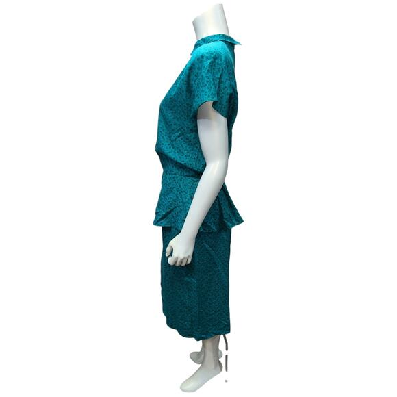 Fabrizio 90s Green Floral Peplum Pencil Dress Size 10 Vintage Occasion wear - Picture 2 of 10